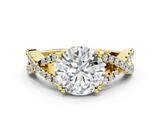 Yellow gold Round Solitaire Twist Band with Pavé Setting and Four-Prong Setting_24