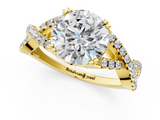 Yellow gold Round Solitaire Twist Band with Pavé Setting and Four-Prong Setting_25