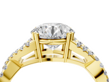 Yellow gold Round Solitaire Twist Band with Pavé Setting and Four-Prong Setting_28