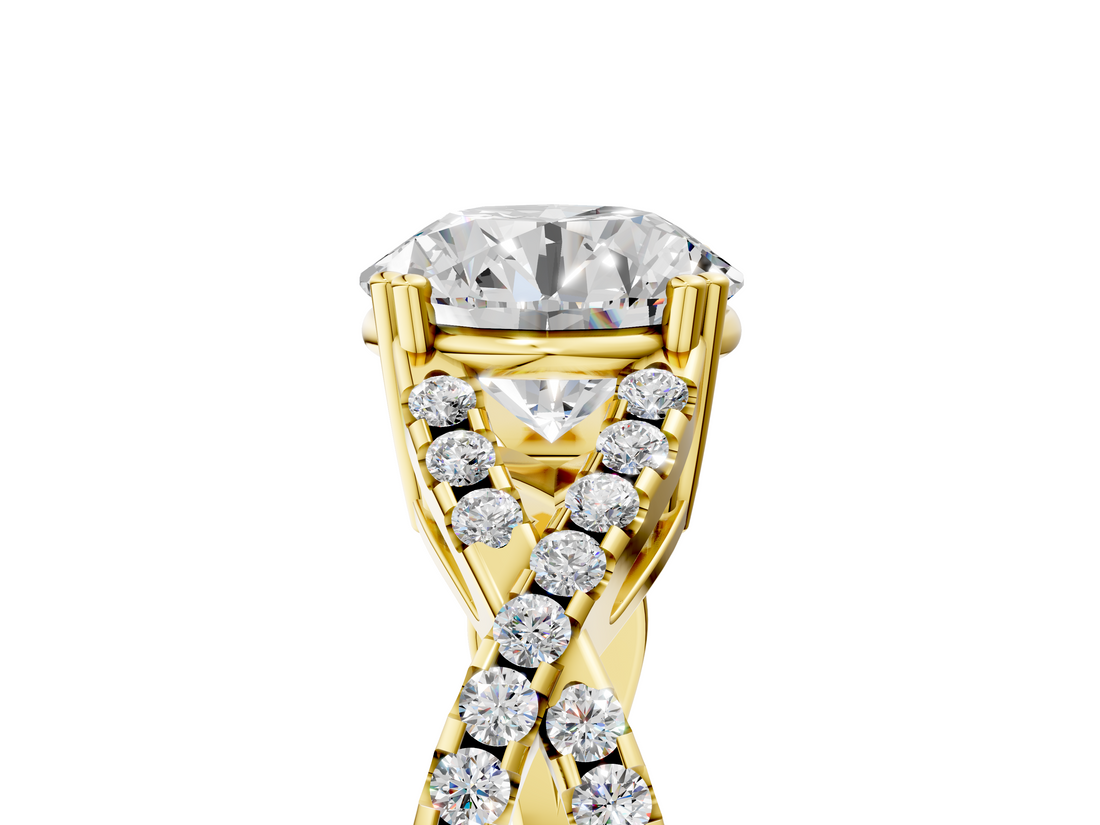 Yellow gold Round Solitaire Twist Band with Pavé Setting and Four-Prong Setting_29