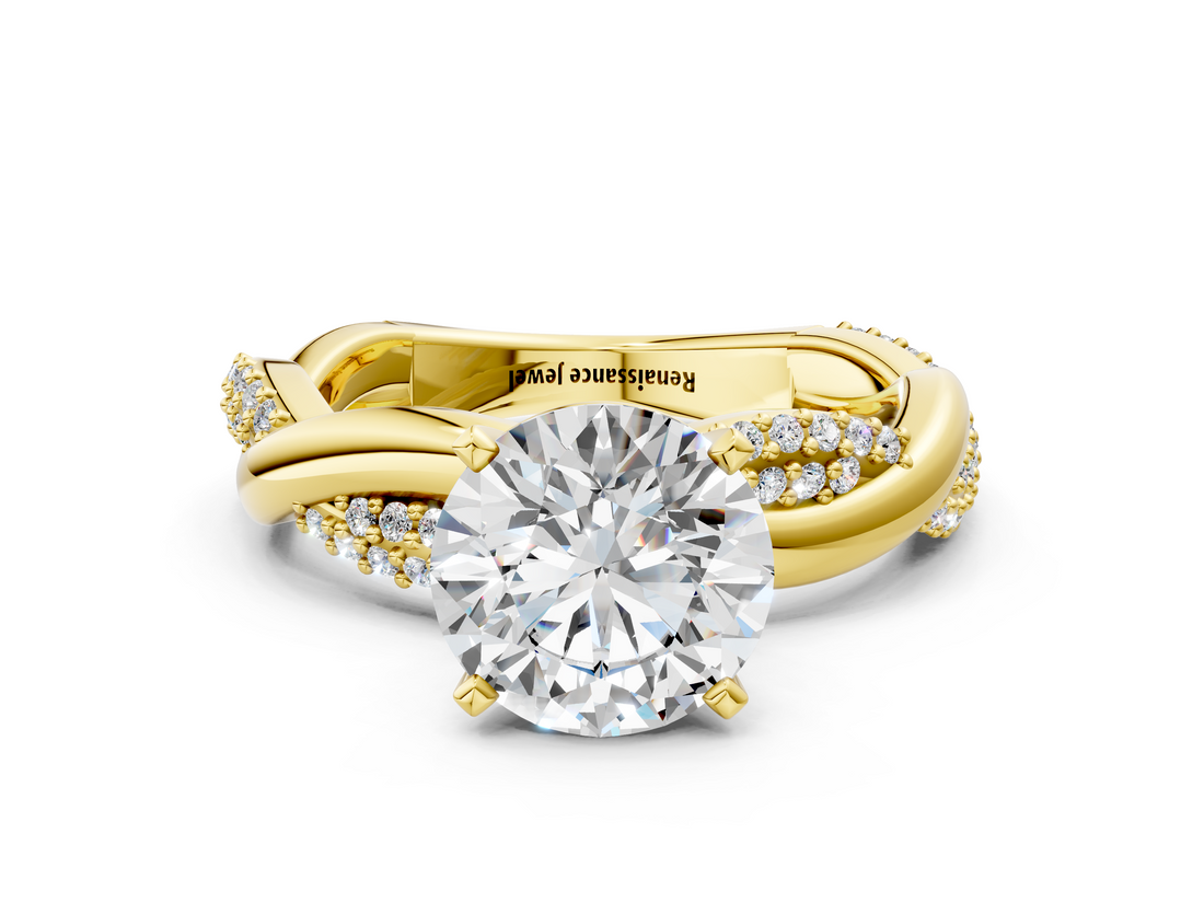 Yellow gold Round Solitaire Twist Band with Pave Prong Setting_113