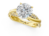 Yellow gold Round Solitaire Twist Band with Pave Prong Setting_114