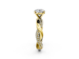 Yellow gold Round Solitaire Twist Band with Pave Prong Setting_115