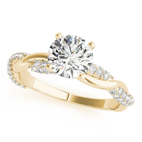 Yellow gold Round Solitaire Twist Band with Pave Prong Setting