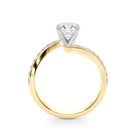Yellow gold Round Solitaire Twist Band with Pave Set Diamonds and Four-Prong Setting 2