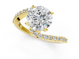 Yellow gold Round Solitaire Twist Band with Pave Set Diamonds and Four-Prong Setting_131