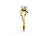 Yellow gold Round Solitaire Twist Band with Pave Set Diamonds and Four-Prong Setting_132