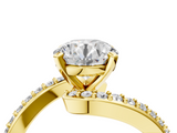 Yellow gold Round Solitaire Twist Band with Pave Set Diamonds and Four-Prong Setting_134