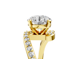 Yellow gold Round Solitaire Twist Band with Pave Set Diamonds and Four-Prong Setting_135
