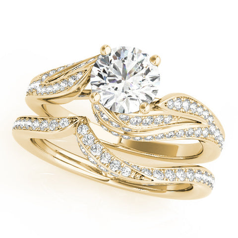 Yellow gold Round Solitaire Twist Band with Pave Setting and Four-Prong Setting 1