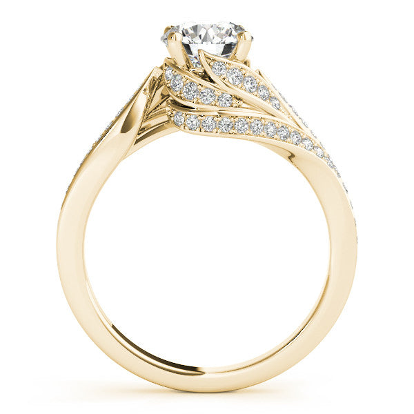 Yellow gold Round Solitaire Twist Band with Pave Setting and Four-Prong Setting 2