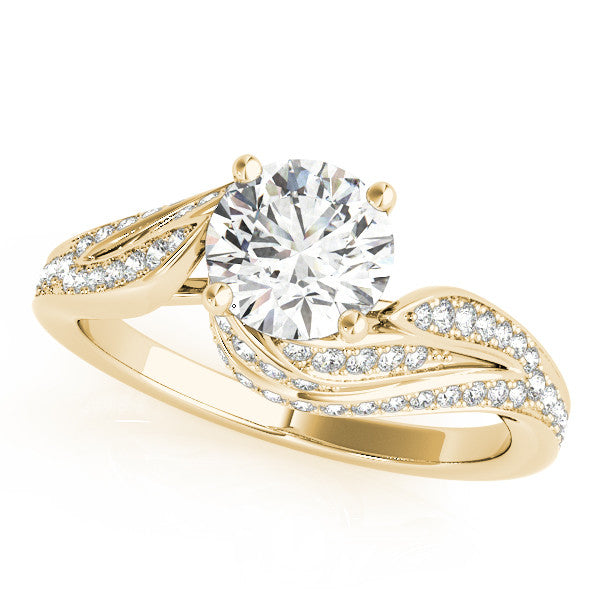Yellow gold Round Solitaire Twist Band with Pave Setting and Four-Prong Setting