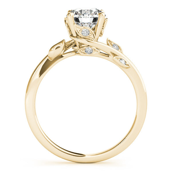 Yellow gold Round Solitaire Twist Engagement Ring with Leaf Accents and Prong Setting 2