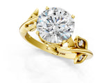 Yellow gold Round Solitaire Twist Engagement Ring with Leaf Accents and Prong Setting_16