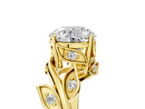 Yellow gold Round Solitaire Twist Engagement Ring with Leaf Accents and Prong Setting_20