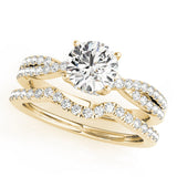 Yellow gold Round Solitaire Twist Pave Diamond Engagement Ring with Prong Setting 1