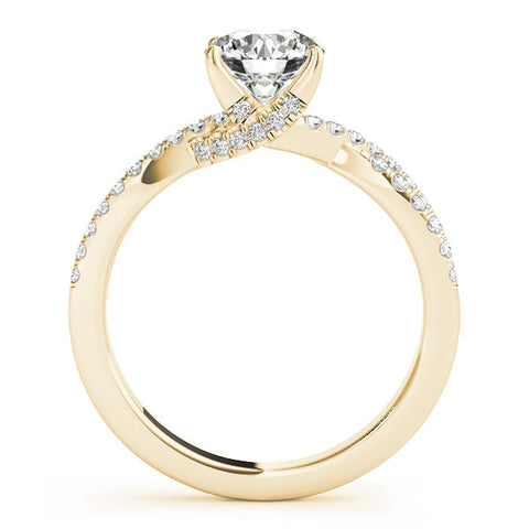Yellow gold Round Solitaire Twist Pave Diamond Engagement Ring with Prong Setting 2