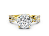 Yellow gold Round Solitaire Twist Pave Diamond Engagement Ring with Prong Setting_19