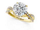 Yellow gold Round Solitaire Twist Pave Diamond Engagement Ring with Prong Setting_28