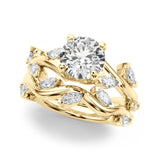 Yellow gold Round Solitaire Twisted Band Marquise Accent Prong Setting Ring 1
