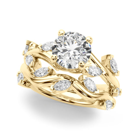 Yellow gold Round Solitaire Twisted Band Marquise Accent Prong Setting Ring 1
