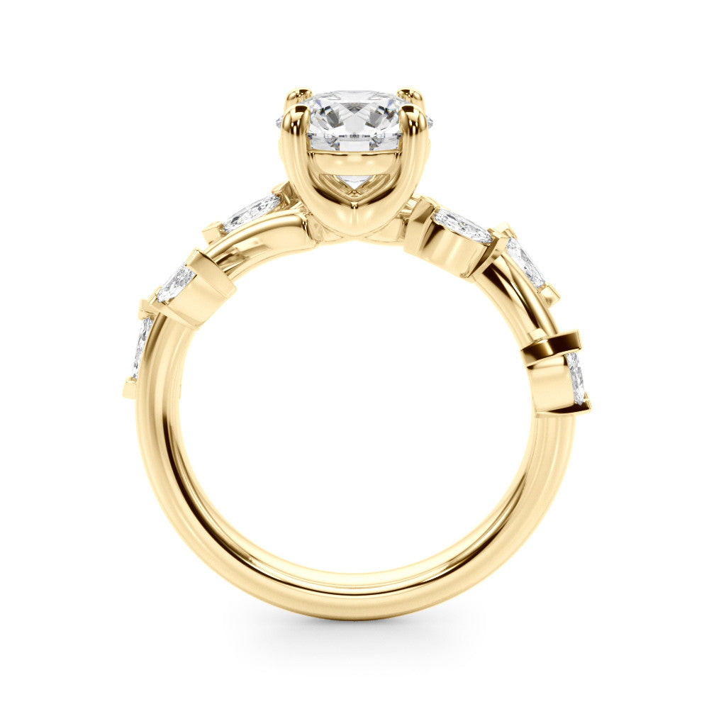 Yellow gold Round Solitaire Twisted Band Marquise Accent Prong Setting Ring 2