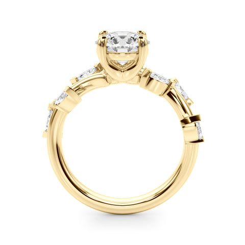 Yellow gold Round Solitaire Twisted Band Marquise Accent Prong Setting Ring 2