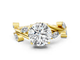 Yellow gold Round Solitaire Twisted Band Marquise Accent Prong Setting Ring_15