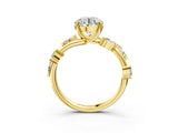 Yellow gold Round Solitaire Twisted Band Marquise Accent Prong Setting Ring_18