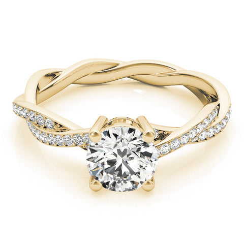 Yellow gold Round Solitaire Twisted Band Pavé Diamond Ring 1