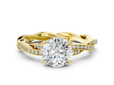 Yellow gold Round Solitaire Twisted Band Pavé Diamond Ring_12