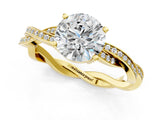 Yellow gold Round Solitaire Twisted Band Pavé Diamond Ring_13