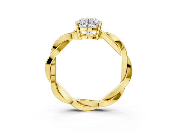 Yellow gold Round Solitaire Twisted Band Pavé Diamond Ring