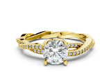 Yellow gold Round Solitaire Twisted Band Pavé Diamond Ring_42