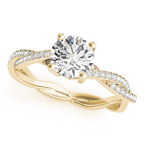 Yellow gold Round Solitaire Twisted Band Pavé Diamond Ring
