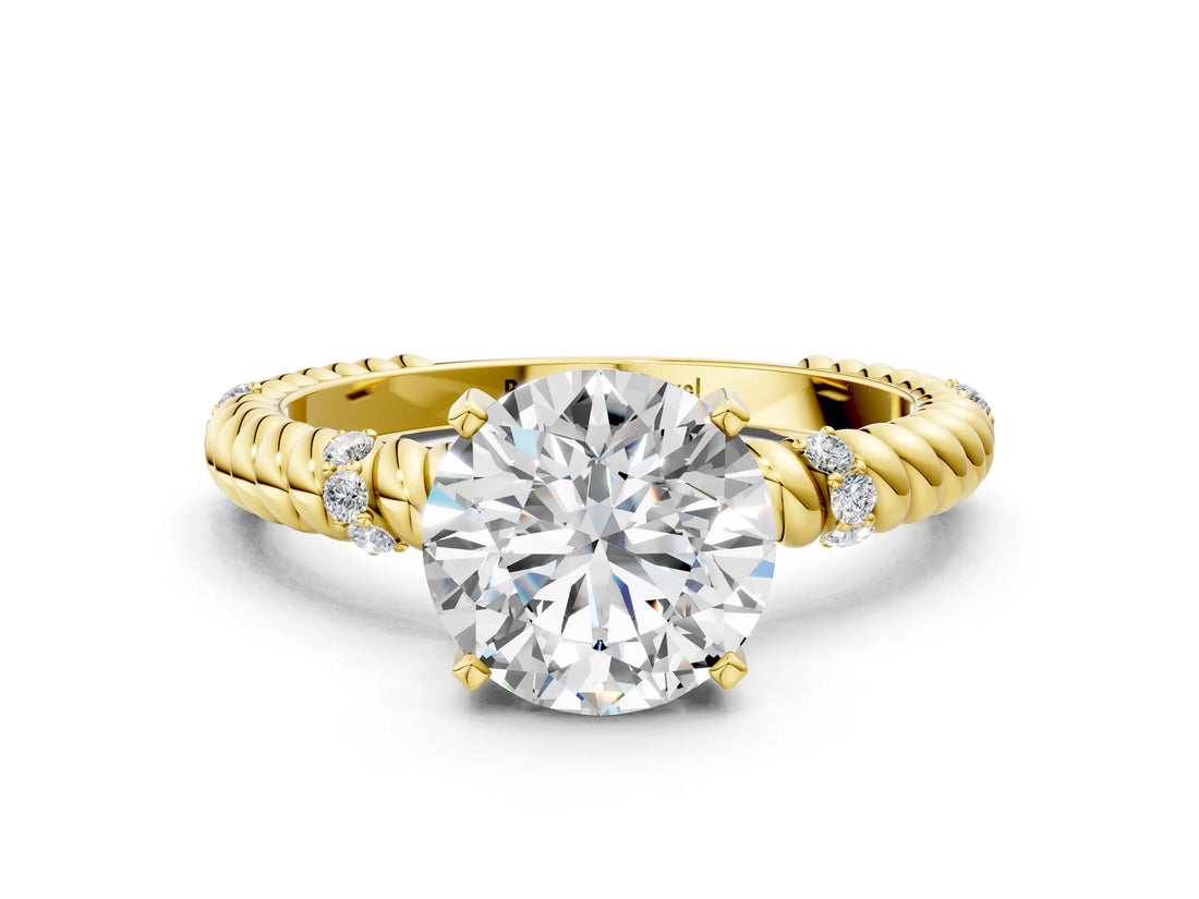 Yellow gold Round Solitaire Twisted Band Prong Set Engagement Ring_70