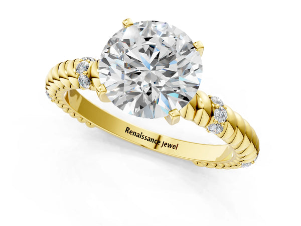 Yellow gold Round Solitaire Twisted Band Prong Set Engagement Ring