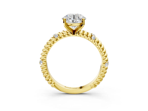Yellow gold Round Solitaire Twisted Band Prong Set Engagement Ring