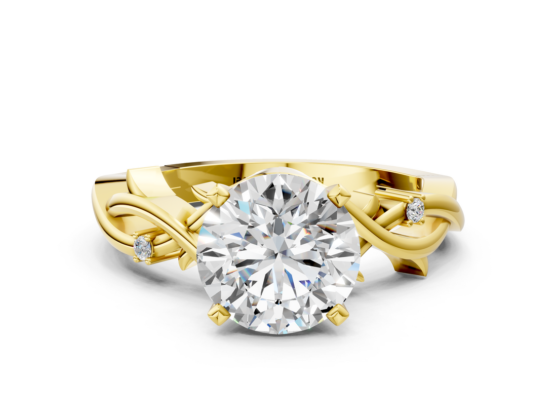 Yellow gold Round Solitaire Twisted Band Prong Setting Ring_211