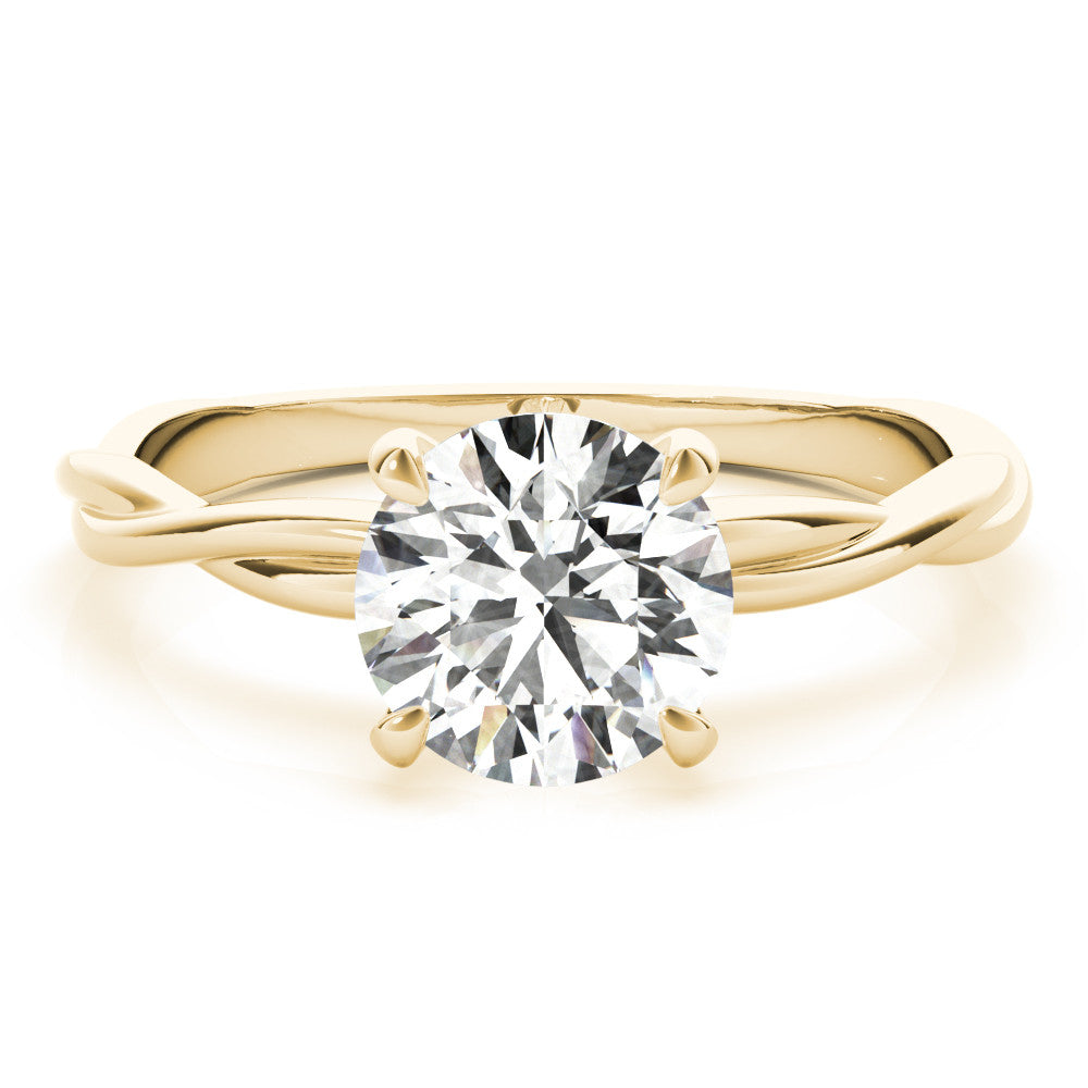 Yellow gold Round Solitaire Twisted Band Ring with Four-Prong Setting 1