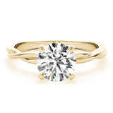 Yellow gold Round Solitaire Twisted Band Ring with Four-Prong Setting 1