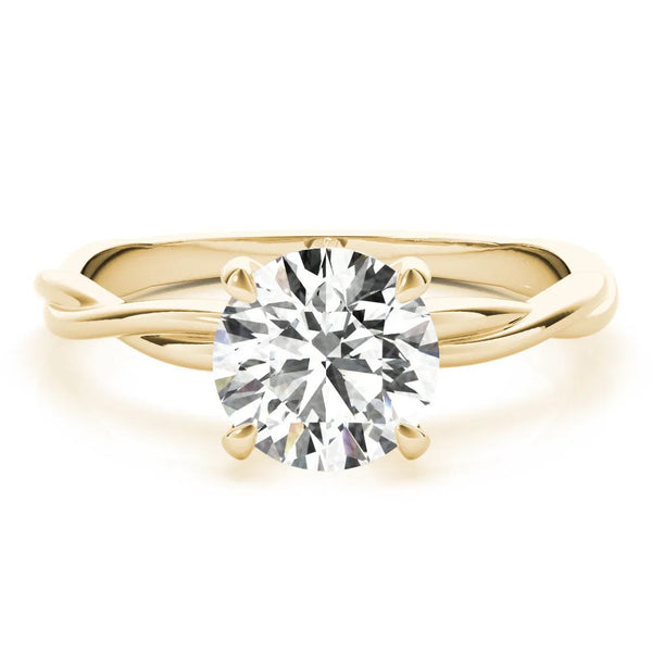 Yellow gold Round Solitaire Twisted Band Ring with Four-Prong Setting