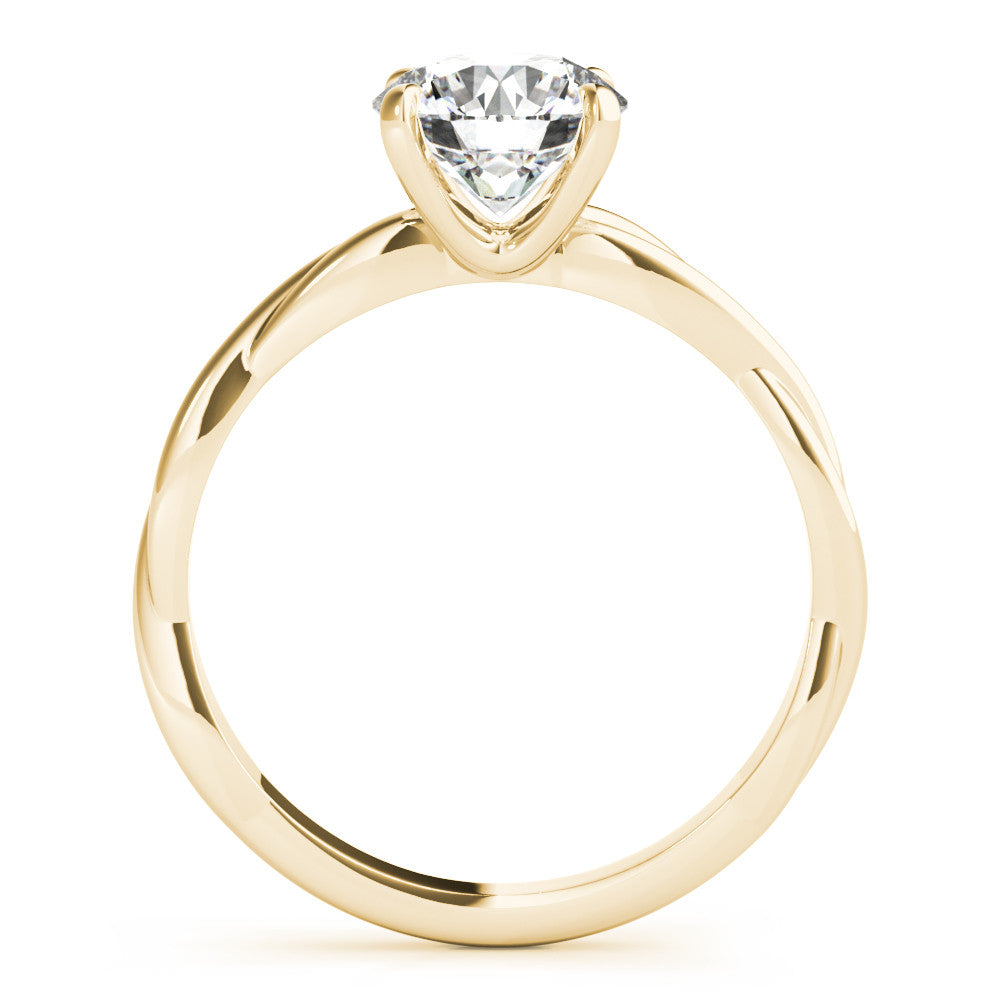 Yellow gold Round Solitaire Twisted Band Ring with Four-Prong Setting 2