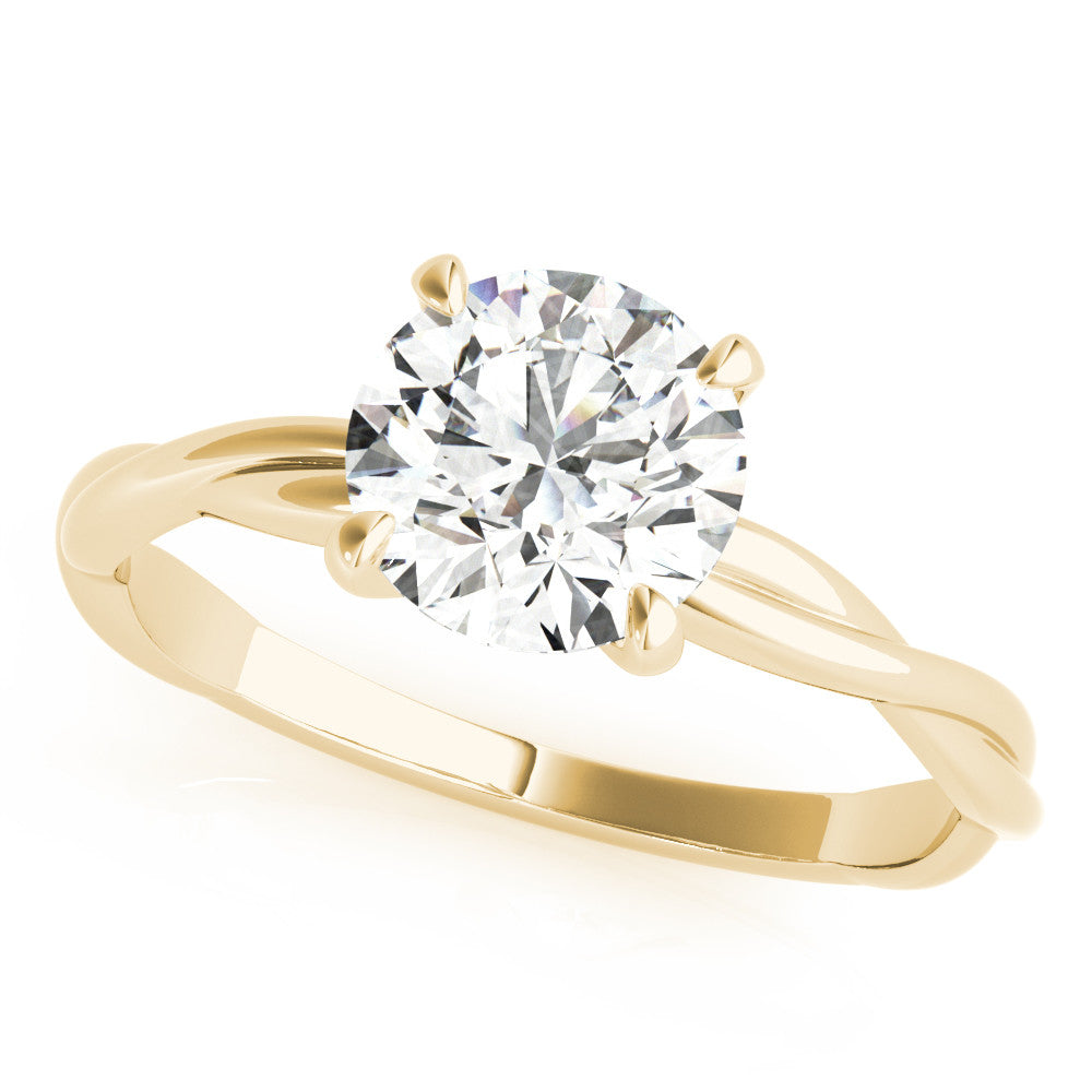 Yellow gold Round Solitaire Twisted Band Ring with Four-Prong Setting