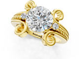 Yellow gold Round Solitaire Twisted Band Scroll Prong Ring_4