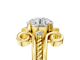 Yellow gold Round Solitaire Twisted Band Scroll Prong Ring_8