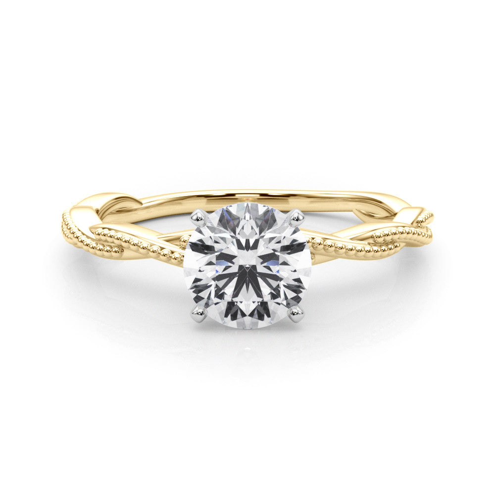 Yellow gold Round Solitaire Twisted Band with Bead Prong Setting 1