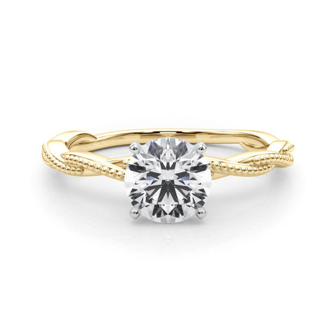 Yellow gold Round Solitaire Twisted Band with Bead Prong Setting 1