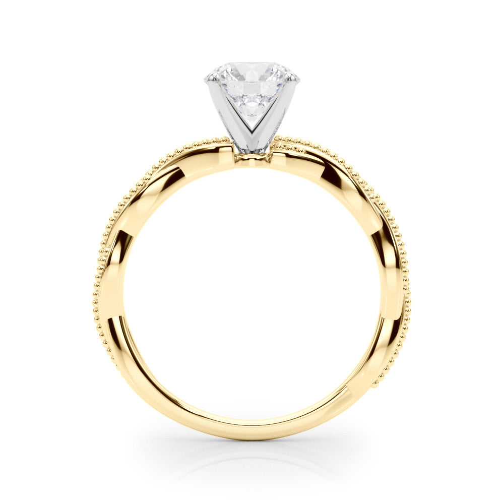 Yellow gold Round Solitaire Twisted Band with Bead Prong Setting 2