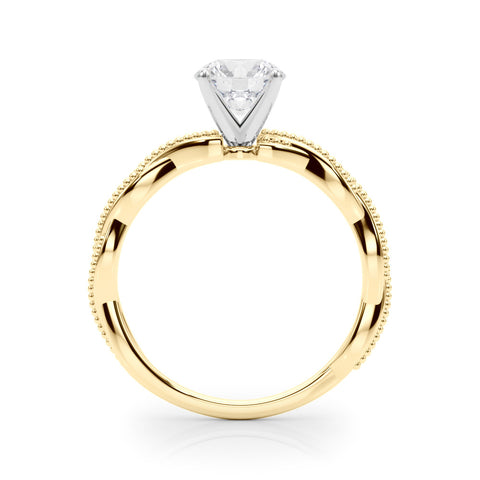 Yellow gold Round Solitaire Twisted Band with Bead Prong Setting 2